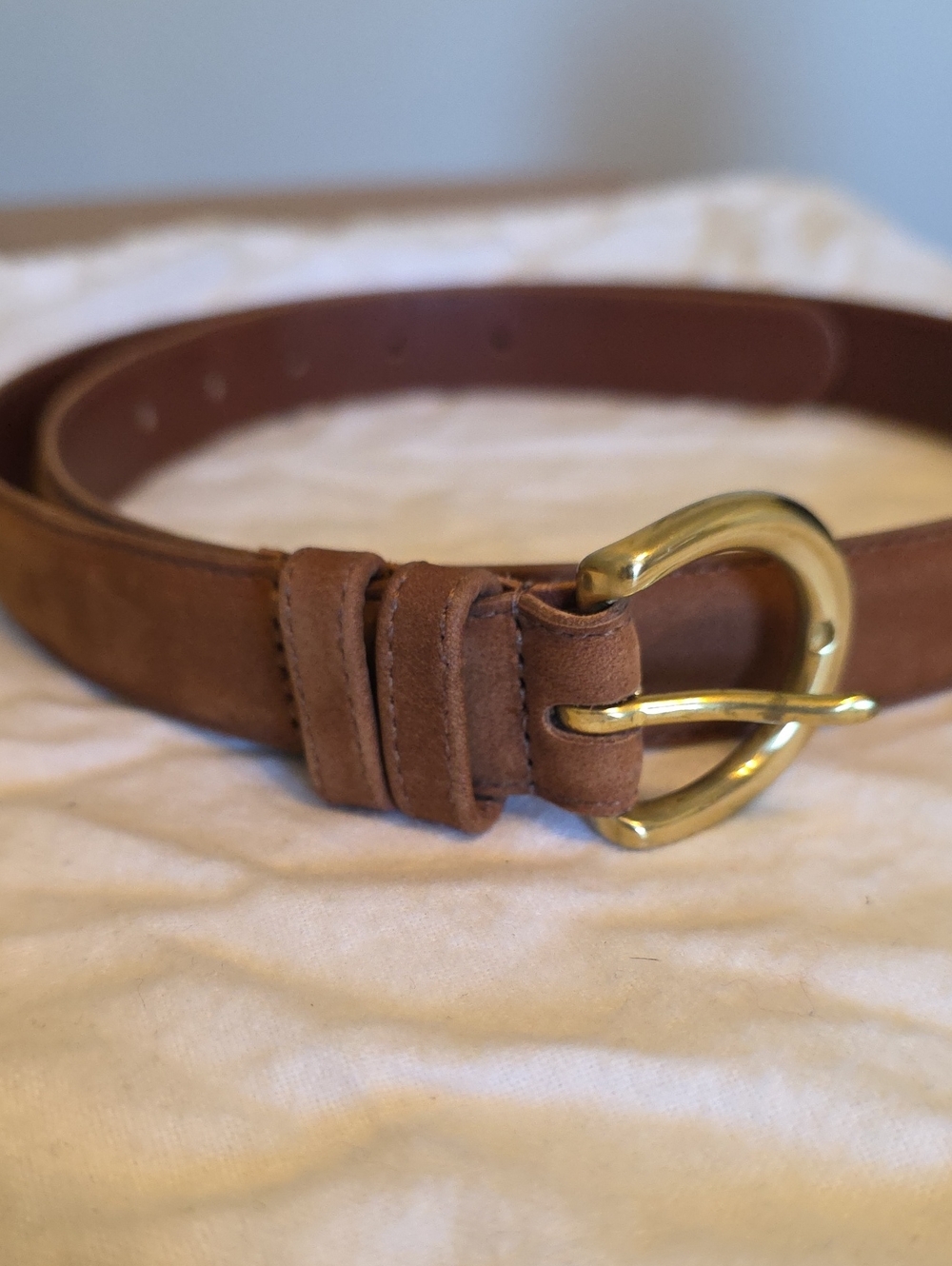 Coach Classic Chestnut Brown Suede Leather Belt with Gold Buckle - Women's